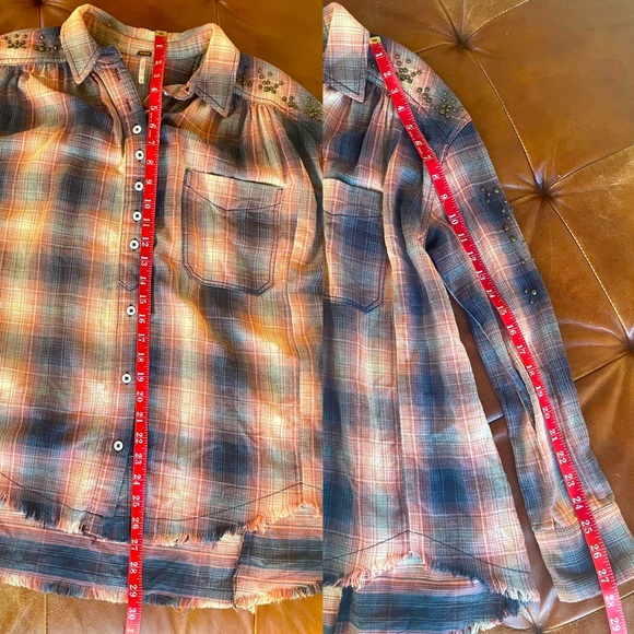 Free People • Take Me On Studded Plaid Fringe Button Down Long Sleeve Shirt XS - Picture 14 of 15